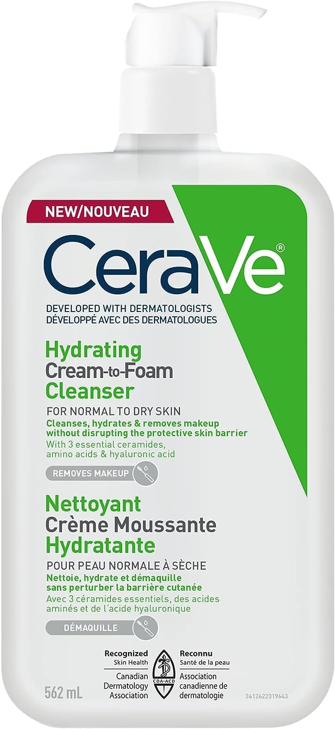 CeraVe hydrating cream-to-foam cleanser bottle on a white background