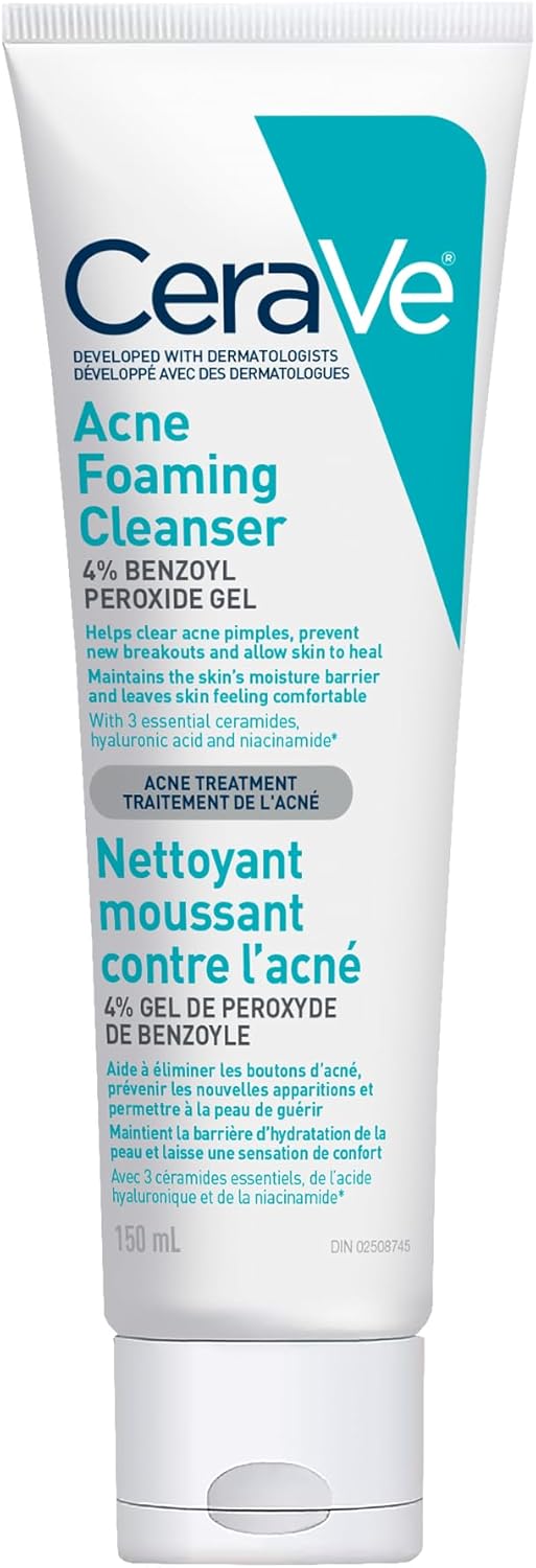 CeraVe 4% Benzoyl Peroxide Acne Treatment Foaming Cleanser Face & Body Wash
