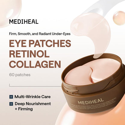 MEDIHEAL Collagen Eye Patches - Retinol Collagen Eye Mask For Dry Eyes With Collagen, Retinol, Niaciamide and Glutathione