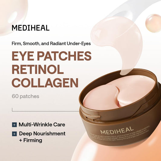 MEDIHEAL Collagen Eye Patches - Retinol Collagen Eye Mask For Dry Eyes With Collagen, Retinol, Niaciamide and Glutathione