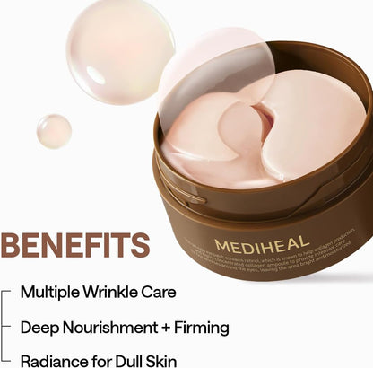 MEDIHEAL Collagen Eye Patches - Retinol Collagen Eye Mask For Dry Eyes With Collagen, Retinol, Niaciamide and Glutathione