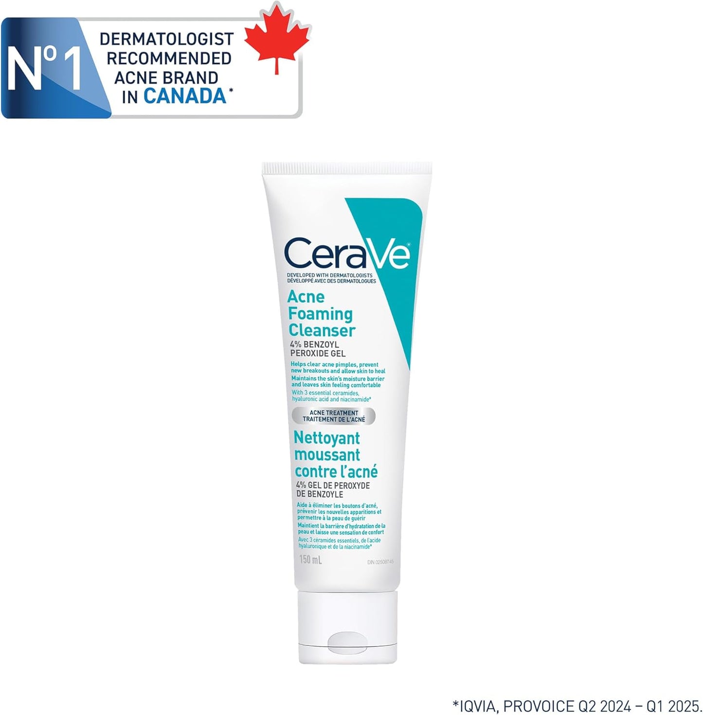 CeraVe 4% Benzoyl Peroxide Acne Treatment Foaming Cleanser Face & Body Wash