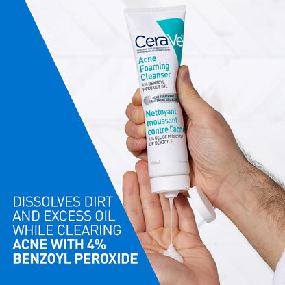 CeraVe 4% Benzoyl Peroxide Acne Treatment Foaming Cleanser Face & Body Wash