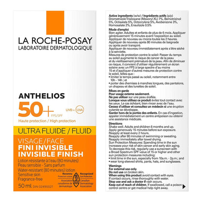 La Roche Posay Anthelios Ultra Fluid Face & Body Sunscreen SPF 50+, High UVA UVB Protection