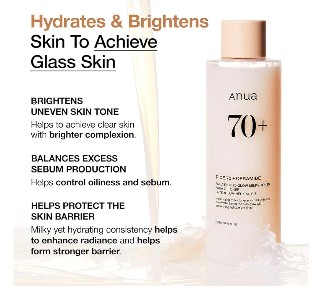 Anua, Rice 70 Glow Milky Toner, 8.45 fl oz (250 ml)